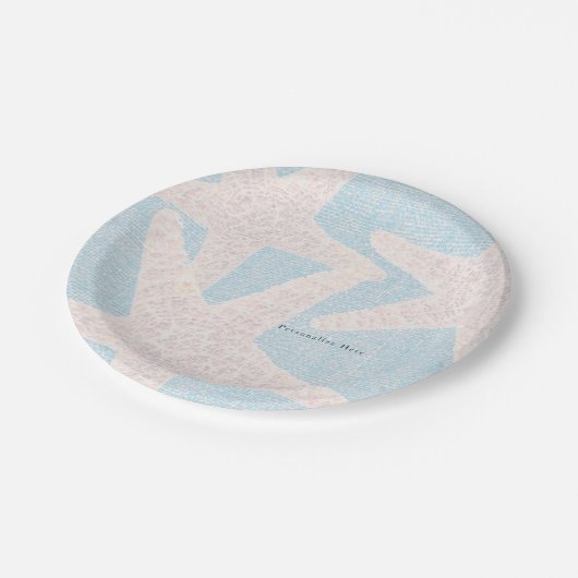 Witte zeesterren & blauwe Burlap Beach Party recep Papieren Bordje (Gekanteld)