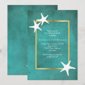 Witte zeesterren op blauwgroen huwelijksrepetitie  kaart (Voorkant / Achterkant)