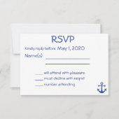 Witte Zeevaart Bruiloft RSVP Kaart Met Anker (Voorkant)