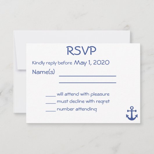 Witte Zeevaart Bruiloft RSVP Kaart Met Anker (Voorkant)