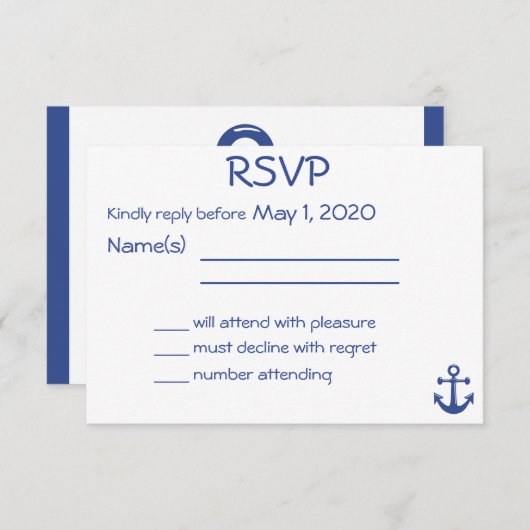 Witte Zeevaart Bruiloft RSVP Kaart Met Anker (Voorkant / Achterkant)