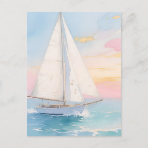 Witte Zeilboot Oceaan Gloed Briefkaart