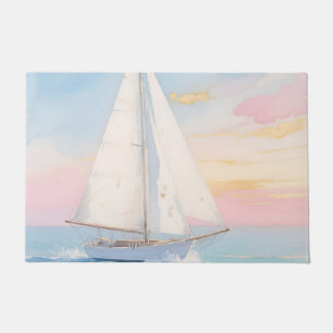 Witte Zeilboot Oceaan Gloed Deurmat