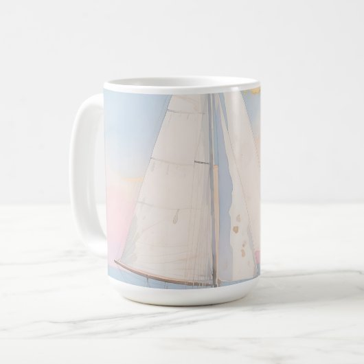 Witte Zeilboot Oceaan Gloed Koffiemok (Voorkant links)