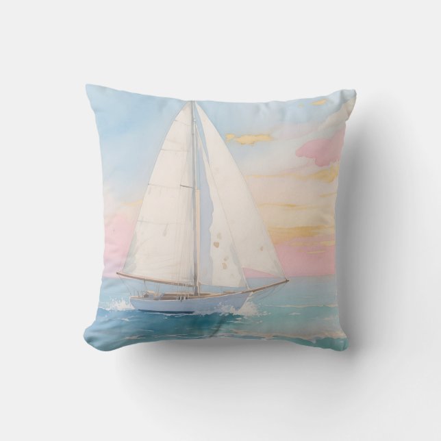 Witte Zeilboot Oceaan Gloed Kussen (Voorkant)