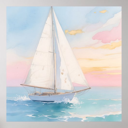 Witte Zeilboot Oceaan Gloed Poster (Voorkant)