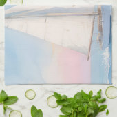 Witte Zeilboot Oceaan Gloed Theedoek (Gevouwen)