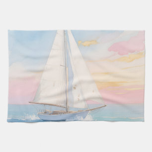 Witte Zeilboot Oceaan Gloed Theedoek