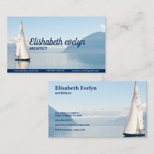 Witte zeilboot op water visitekaartje (Voorkant / Achterkant)