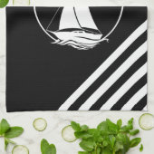 Witte zeilboot/zeemeeuw/zonsondergang silhouet theedoek (Gevouwen)