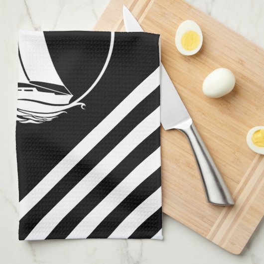 Witte zeilboot/zeemeeuw/zonsondergang silhouet theedoek (Quarter Fold)