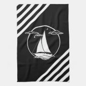 Witte zeilboot/zeemeeuw/zonsondergang silhouet theedoek (Verticaal)