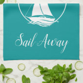 Witte zeilboot/zeilboot weg/silhouet theedoek (Gevouwen)