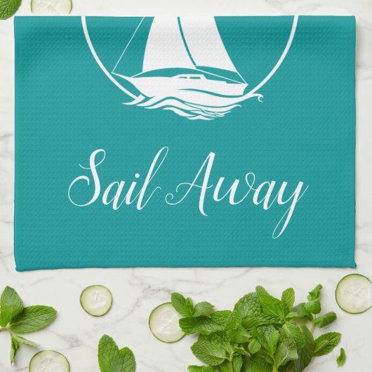 Witte zeilboot/zeilboot weg/silhouet theedoek (Gevouwen)