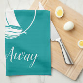 Witte zeilboot/zeilboot weg/silhouet theedoek (Quarter Fold)