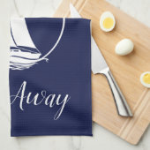 Witte zeilboot/zeilboot weg/silhouet theedoek (Quarter Fold)