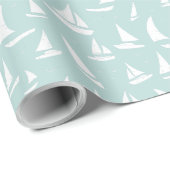 Witte zeilboten op Baby Blue Nautical Boating Cadeaupapier (Rol Hoek)