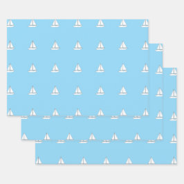 Witte Zeilboten op Blauwe Achtergrond Inpakpapier Vel