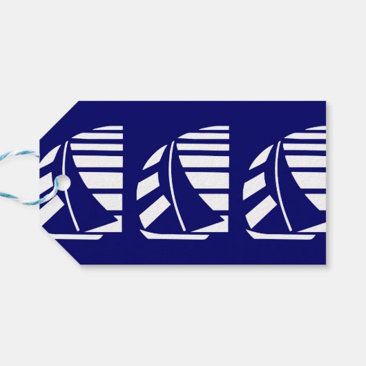 Witte zeilboten op Blue Custom Dank u Label Cadeaulabel (Achterkant Horizontaal)