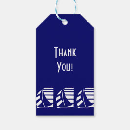 Witte zeilboten op Blue Custom Dank u Label Cadeaulabel