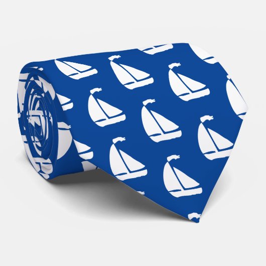 Witte zeilboten stropdas (Opgerold)