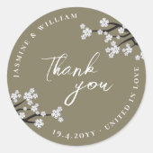 Witte Zen Sakura Kersenbloesem Aziatische bruiloft Ronde Sticker (Voorkant)