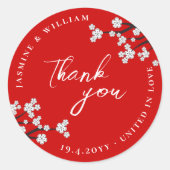 Witte Zen Sakura Kersenbloesem Rode Aziatische bru Ronde Sticker (Voorkant)