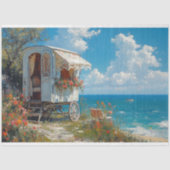 Witte zigeuner karavaan Kust Bloemen Decoupage Tissuepapier (Voorkant)