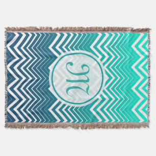 Witte zigzag Chevron en blauwe groene achtergrond Deken