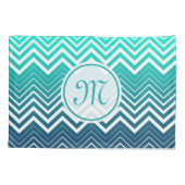 Witte zigzag Chevron en blauwe groene achtergrond Kussensloop (Achterkant)