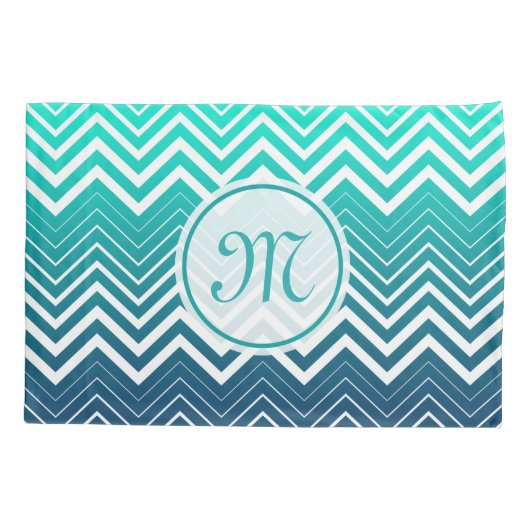 Witte zigzag Chevron en blauwe groene achtergrond Kussensloop (Achterkant)
