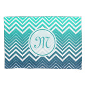 Witte zigzag Chevron en blauwe groene achtergrond Kussensloop (Voorkant)