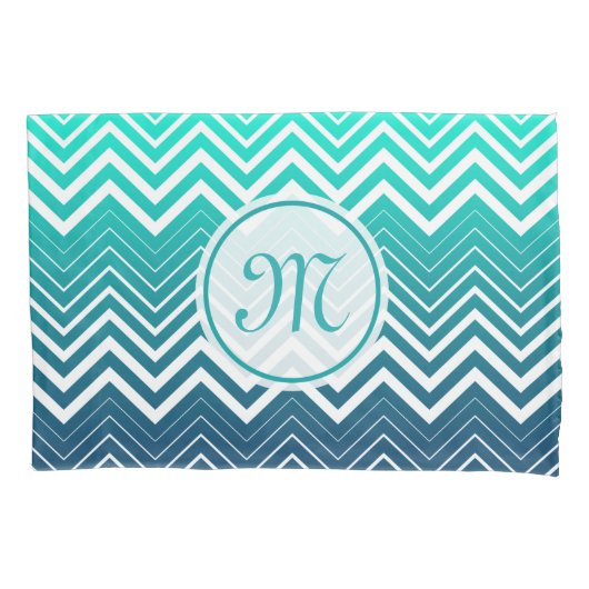 Witte zigzag Chevron en blauwe groene achtergrond Kussensloop (Voorkant)