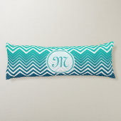 Witte zigzag Chevron en blauwe groene achtergrond Lichaamskussen (Achterkant)