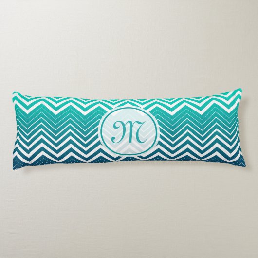 Witte zigzag Chevron en blauwe groene achtergrond Lichaamskussen (Achterkant)