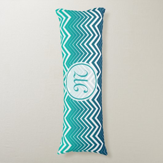 Witte zigzag Chevron en blauwe groene achtergrond Lichaamskussen (Voorkant Verticaal)