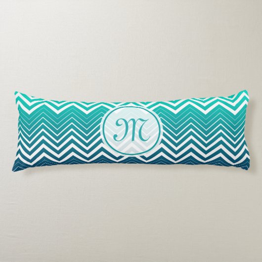 Witte zigzag Chevron en blauwe groene achtergrond Lichaamskussen (Voorkant)