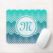 Witte zigzag Chevron en blauwe groene achtergrond Muismat (Met muis)