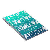 Witte zigzag Chevron en blauwe groene achtergrond Notitieboek (Rechterzijde)