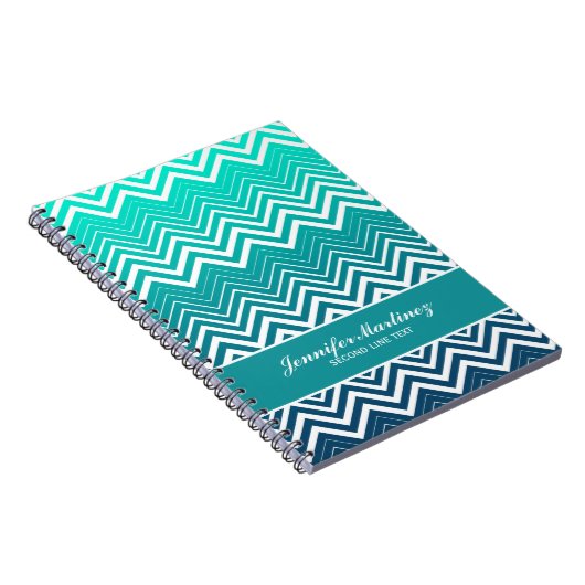 Witte zigzag Chevron en blauwe groene achtergrond Notitieboek (Rechterzijde)