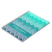 Witte zigzag Chevron en blauwe groene achtergrond Notitieboek (Linkerzijde)