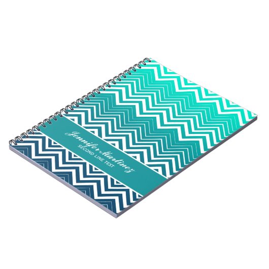 Witte zigzag Chevron en blauwe groene achtergrond Notitieboek (Linkerzijde)