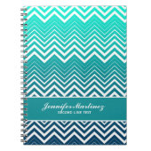 Witte zigzag Chevron en blauwe groene achtergrond Notitieboek (Voorkant)