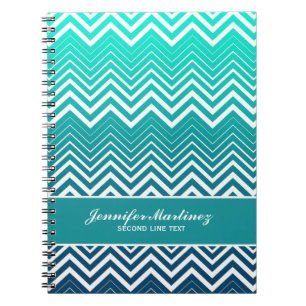 Witte zigzag Chevron en blauwe groene achtergrond Notitieboek