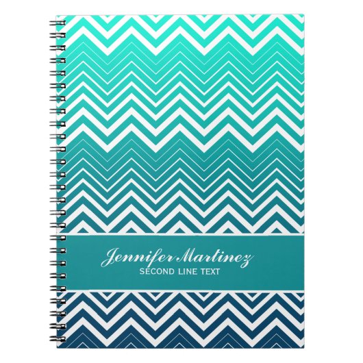 Witte zigzag Chevron en blauwe groene achtergrond Notitieboek (Voorkant)