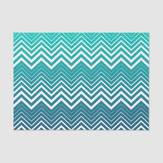 Witte zigzag Chevron en blauwe groene achtergrond Tissuepapier (Voorkant)