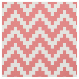 Witte zigzag Ikat & aangepaste koraal achtergrond Stof