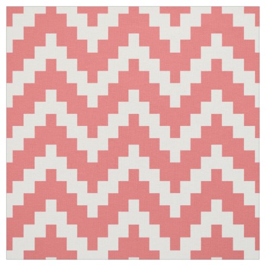 Witte zigzag Ikat & aangepaste koraal achtergrond Stof (Swatch)