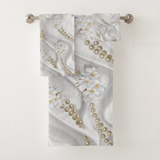 Witte Zijde en Ivory Champaign Pearls Bad Handdoek (Insitu)