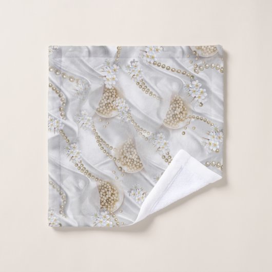 Witte Zijde en Ivory Champaign Pearls Bad Handdoek (Wasdoekje)